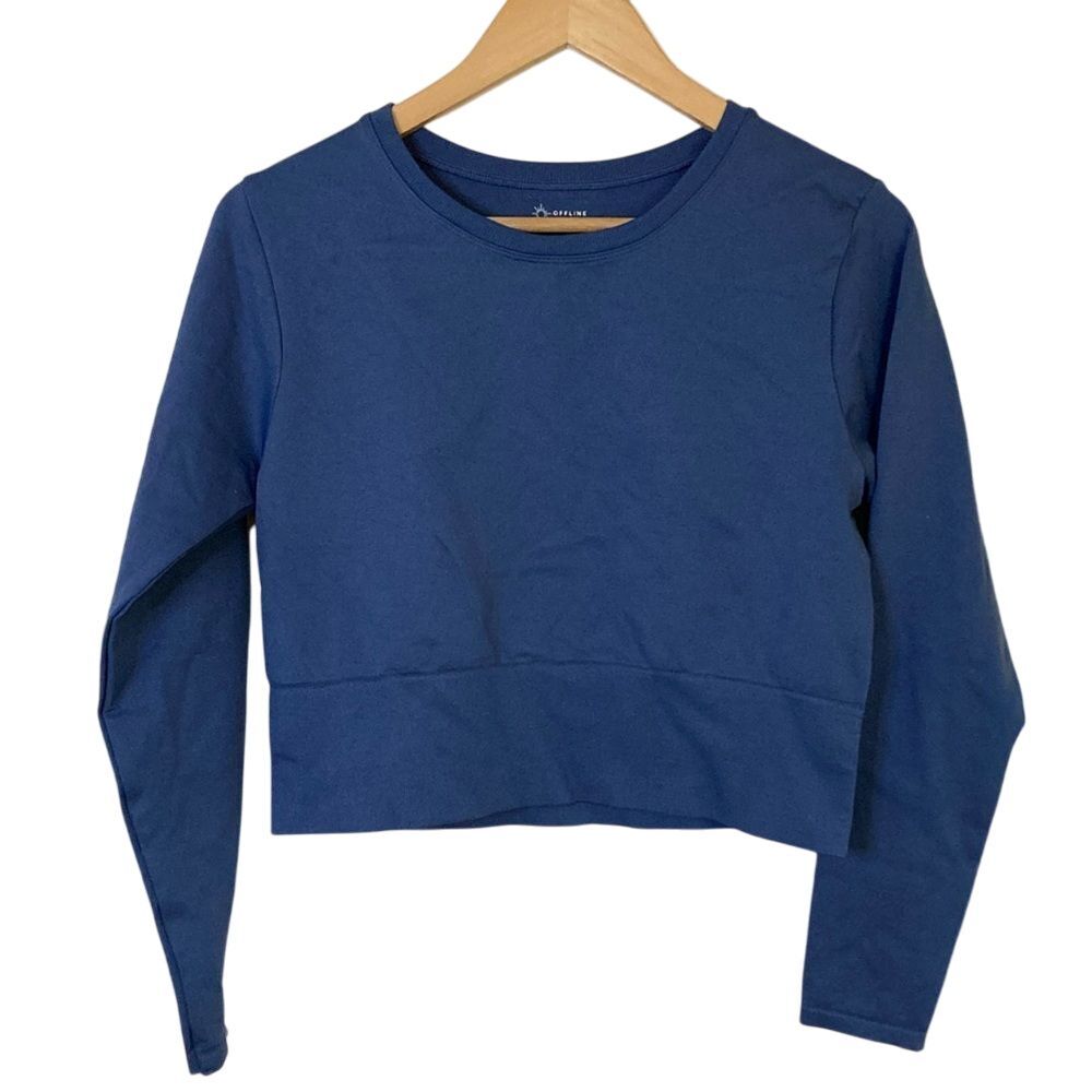 OFFLINE By Aerie Womens‎ Sidewalk Seamless Long Sleeve Cropped T-Shirt XL Blue